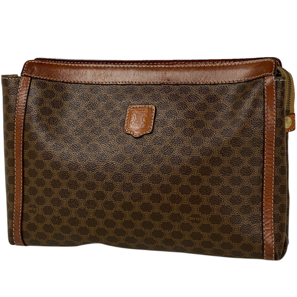 Celine Macadam Pattern Canvas Clutch Bag Brown - Picture 1 of 6